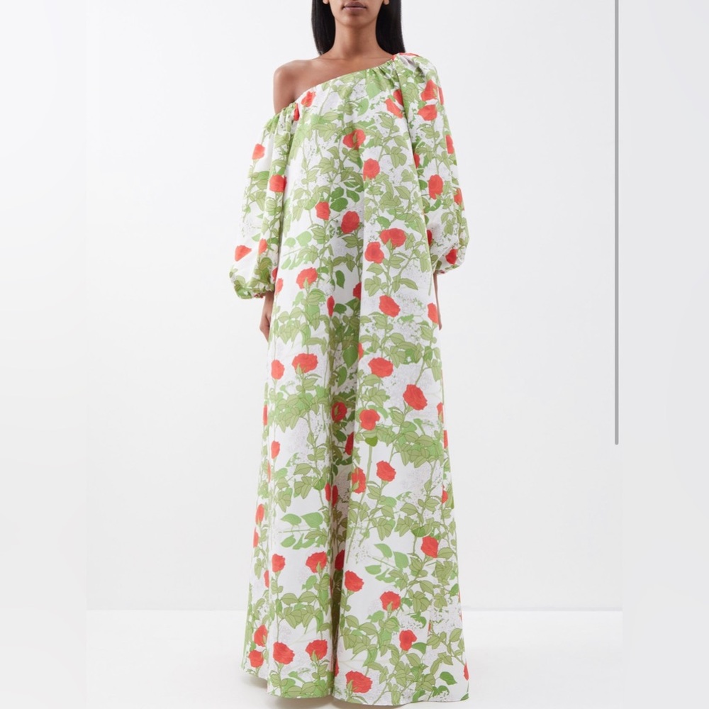 Bernadette Nathalie one-shoulder puffed-sleeve taffeta gown